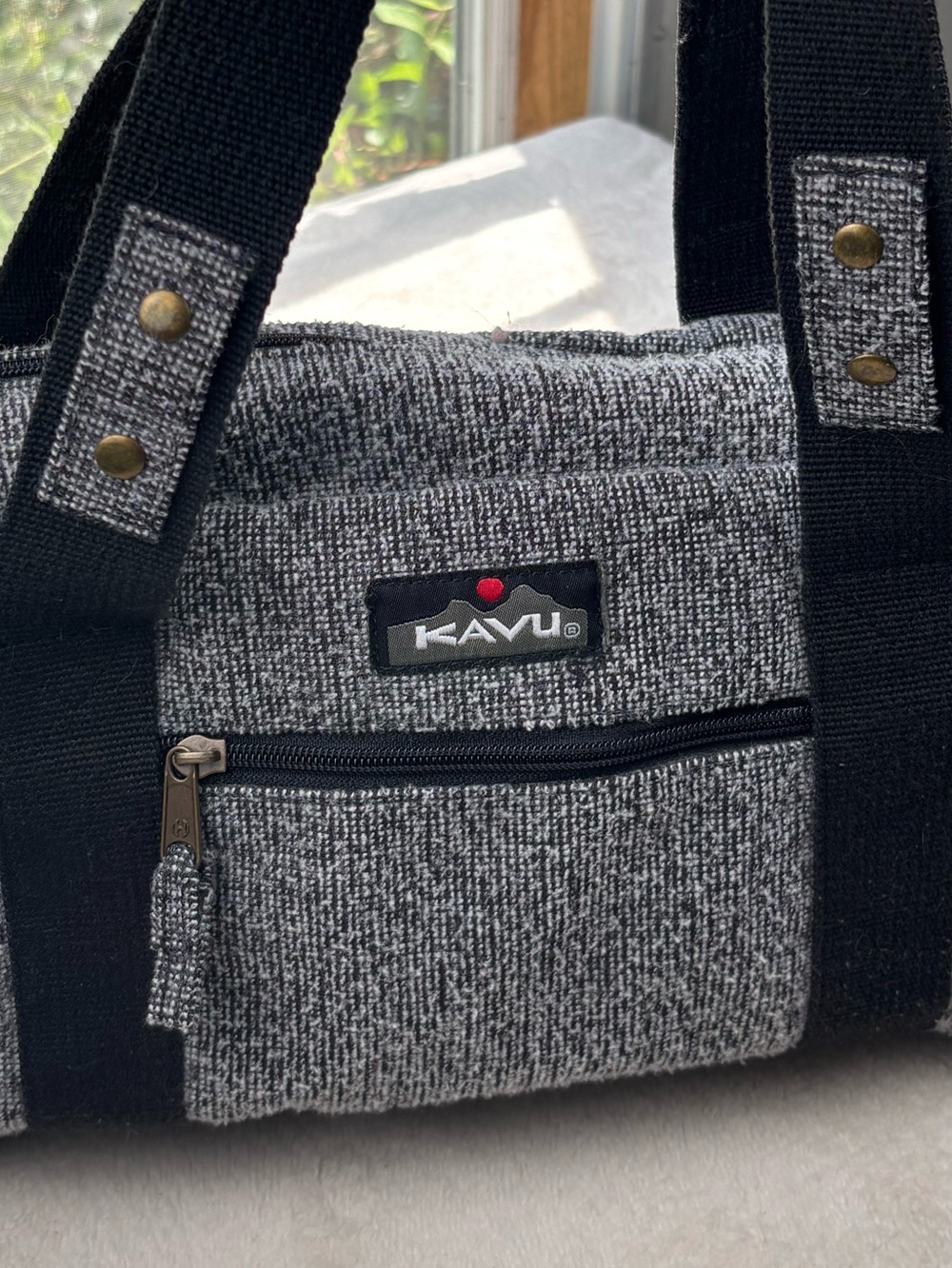 Kavu Gray Heather Shoulder Bag / Small Duffel Bag with Black Webbing - Picture 3 of 15